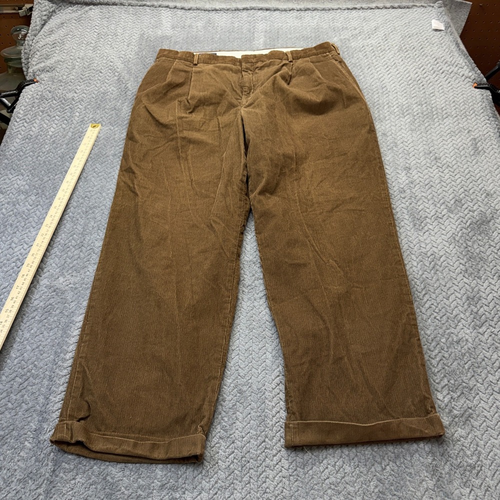 Lands' End Corduroy Pants‎ Mens 38x29 Brown Pleated Cuffed Wide Leg